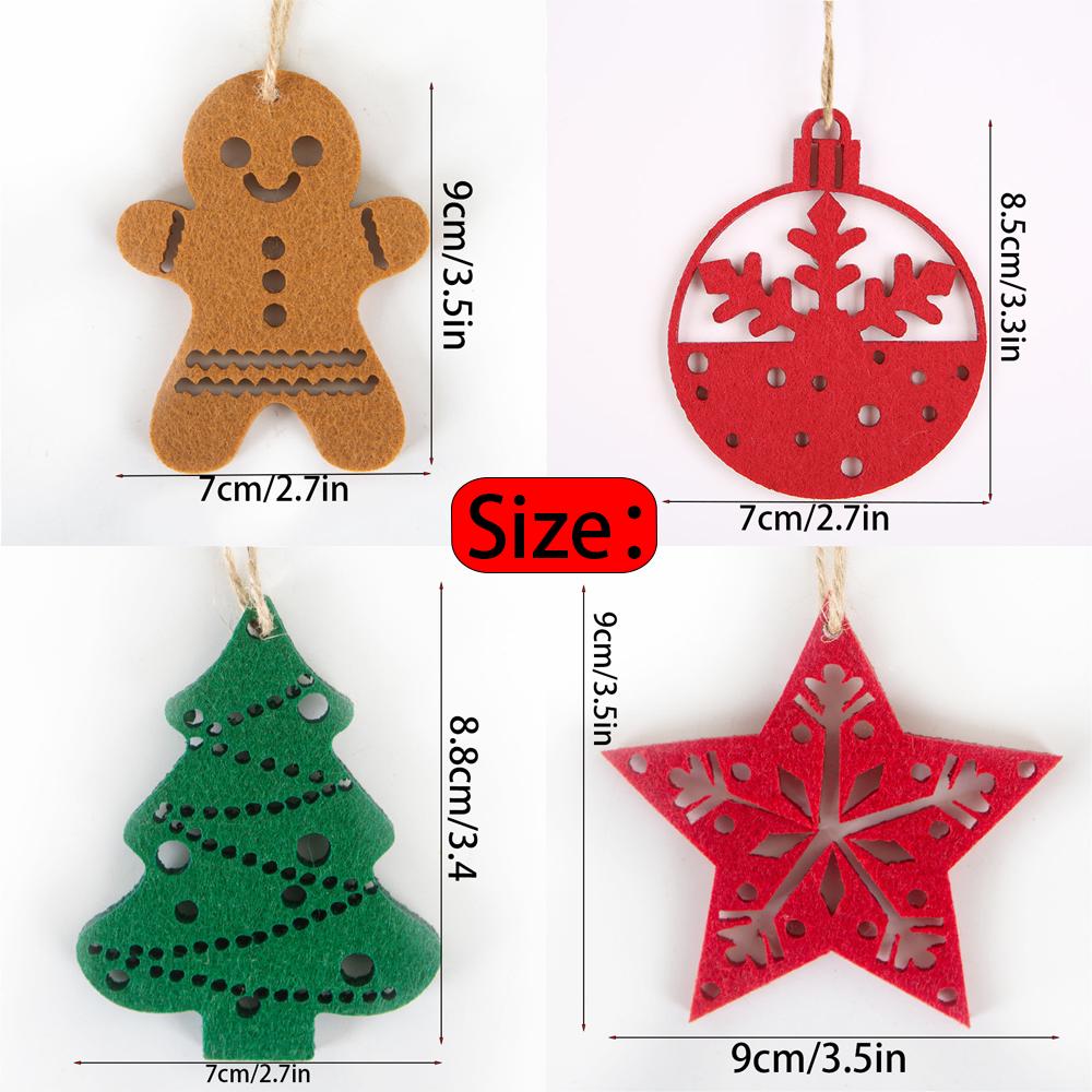 4 STÜCKE Weihnachten Filz Ornamente Hängende Dekorationen - Lebkuchenmann/Weihnachtsbaum/Stern/Glocke für Feiertags-Weihnachtsdekoration