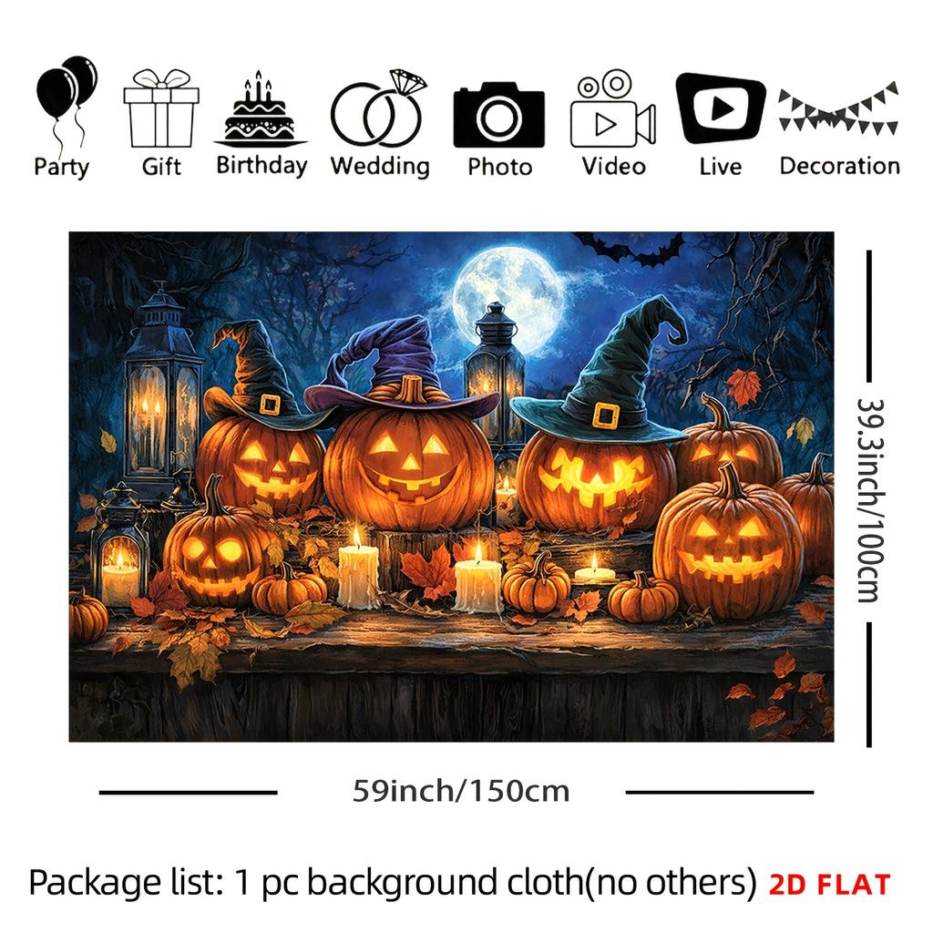 2D Flat - 2D Flat - Halloween Pattern Tapestry Display Pumpkin Candles Witch For Decor Living Room Office Party Decor Wall