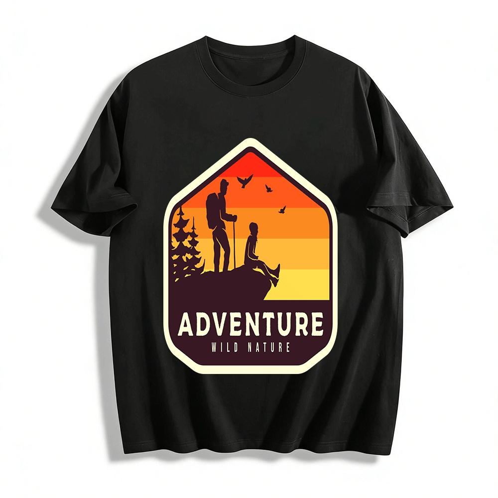 

Wild Nature Adventure Graphic Tee Retro Outdoor Hiking Top For All Pure cotton T-shirt XXS