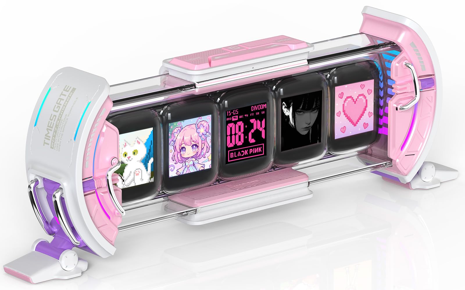 

Divoom Times Gate 5-Way Digital Clock - Steampunk Style PC Desk Decor, Futuristic Gadget with RGB Lights [5 Screens for Free DIY: Clock/Weather Foreca