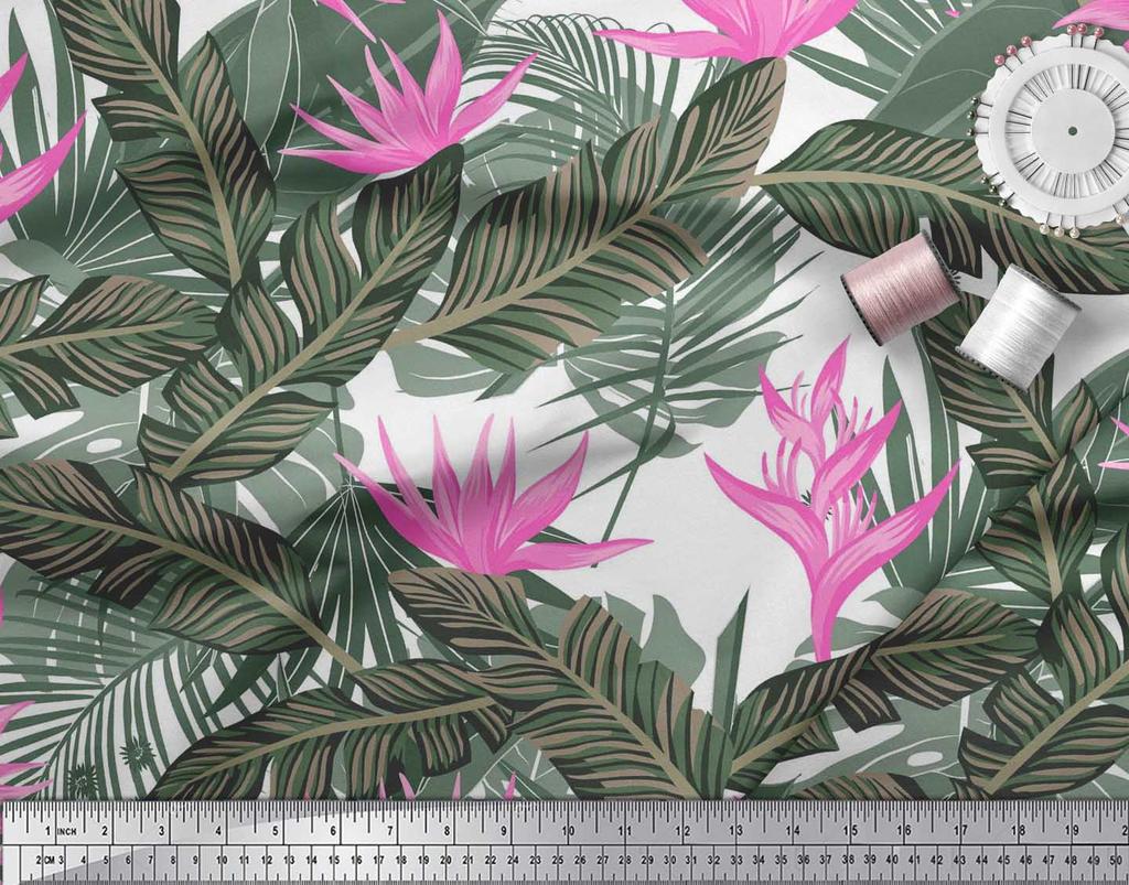 Soimoi Japan Crepe Satin Stoff Blomster & Blader Tropisk Stoff Prints etter meter 42 tommer