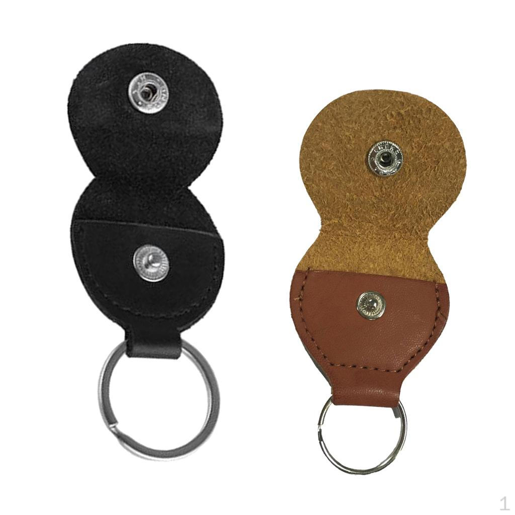 Durable 2 Pieces Leather Keychain Guitar Bass Picks Holders Containers Plectrums Organisers