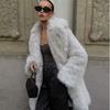 Autumn and winter European and American women's artificial fur warm medium and long suit collar coat coat