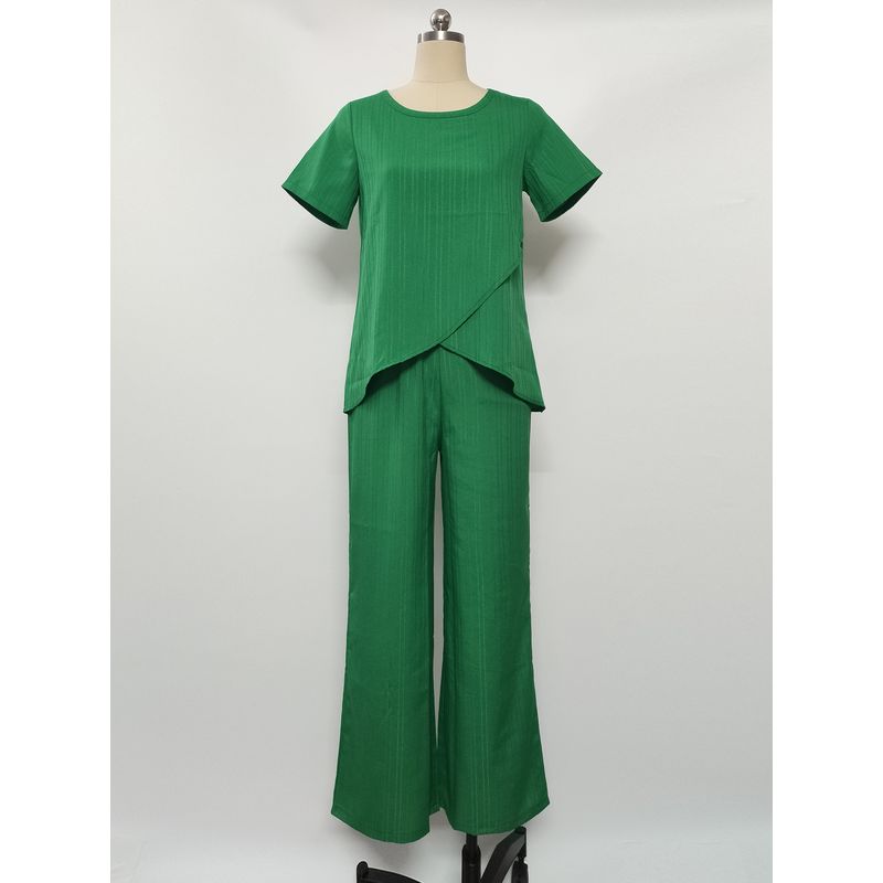 Western Style New Casual Loose Short sleeve Top Wide Leg Pants Set Loose Top and Pants Set