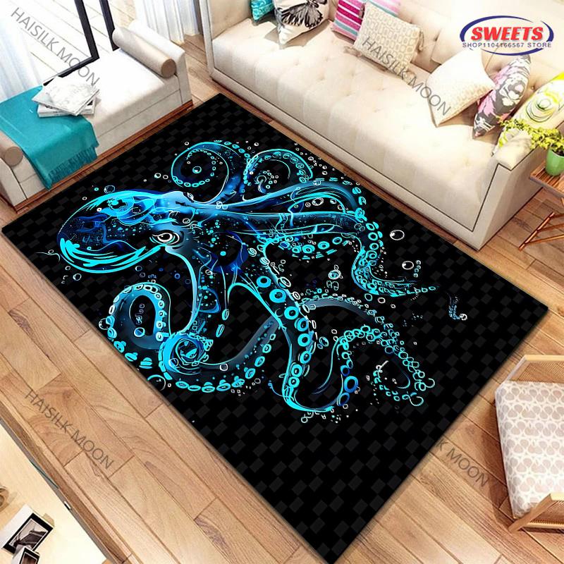 Dywan z nadrukiem o tematyce ośmiornicy olbrzymiej Nowość! Wytrzymałe do salonów, sypialni, biur, trwałe maty do prania w pralce