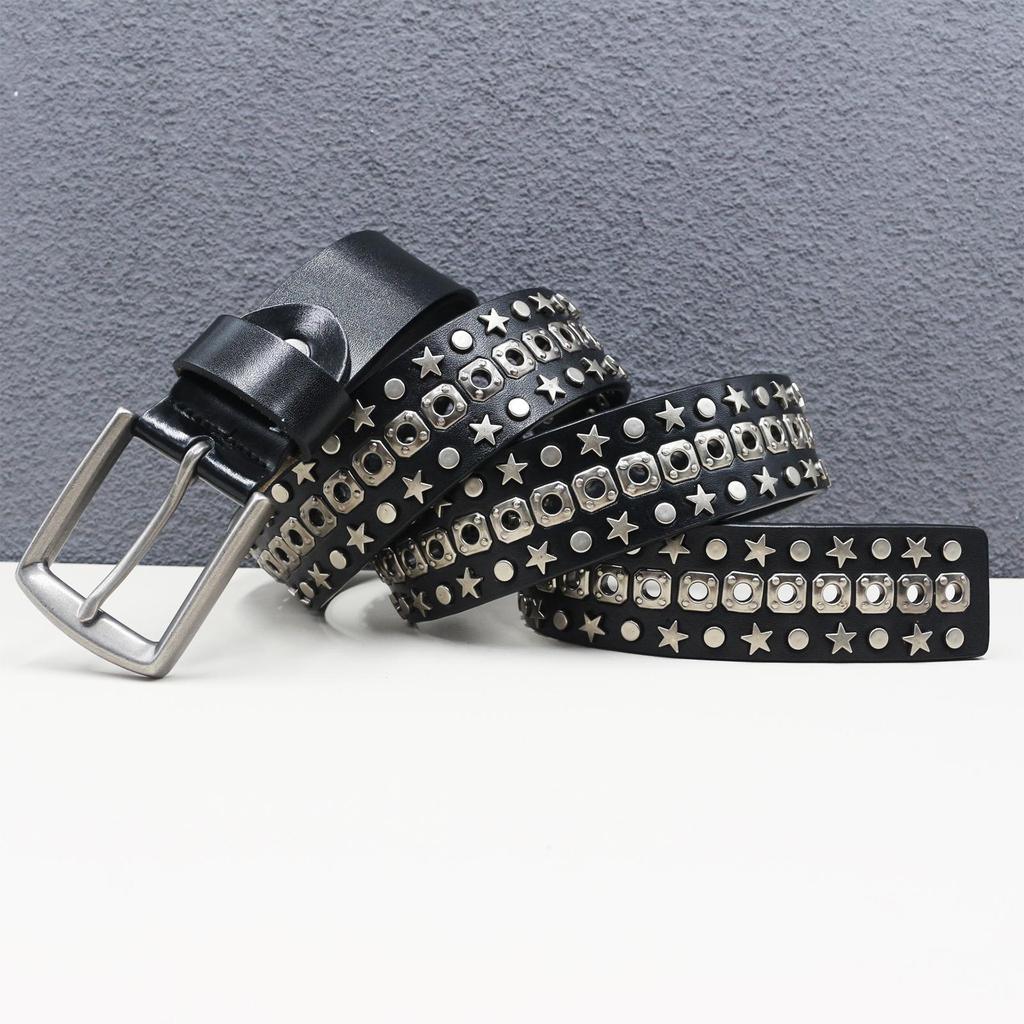 Gothic Y2K Star Eyelet Rivet Leather Belt