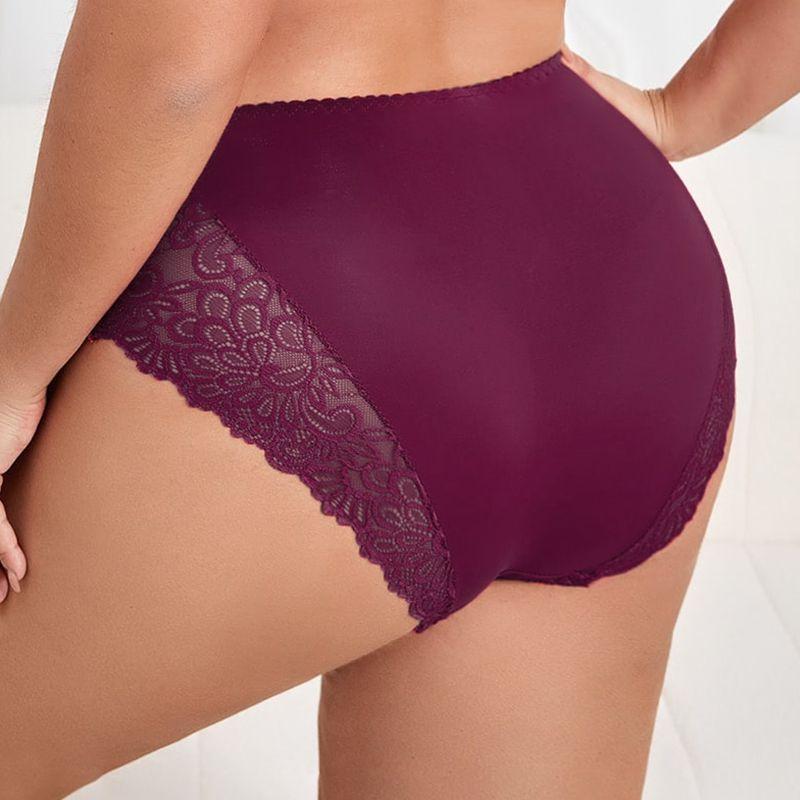 Women Plus Size Daily Panties Breathable Comfortable Middle Waist Half-Transparent Brief 0Xl - 5Xl - 6003