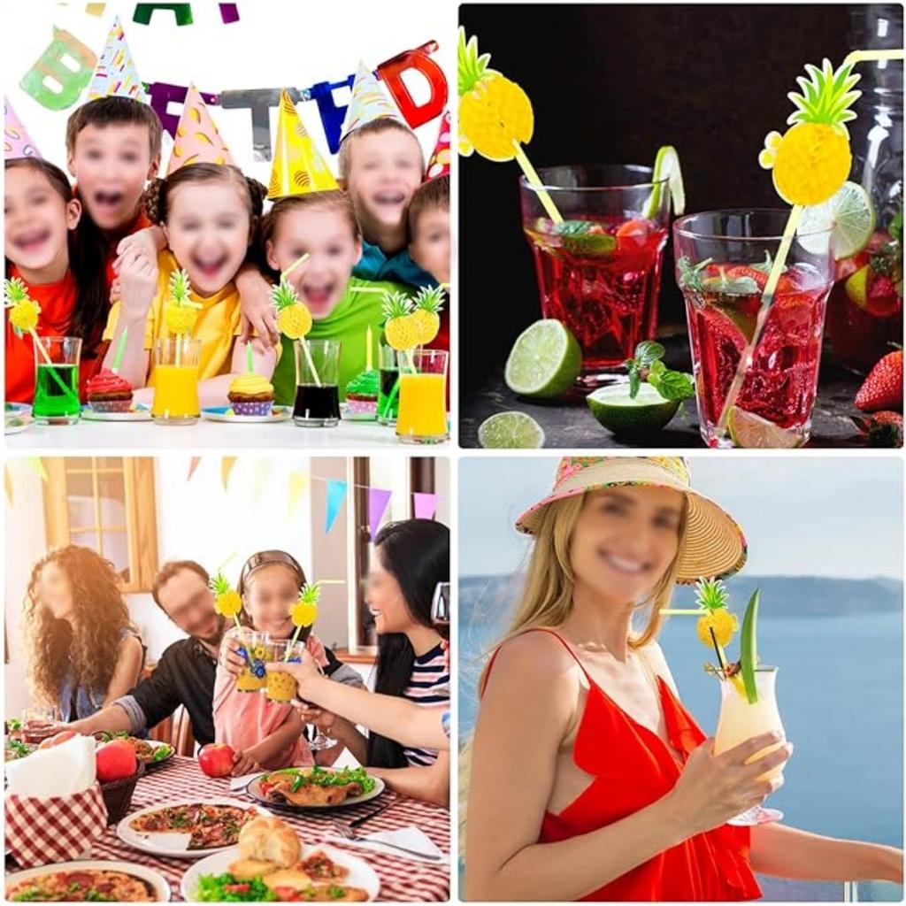Pineapple Straws Pineapple Drinking Straws Tropical Straws Cocktail Straws Hawaiian Straws for Luau Party, Pool Party, Hawaiian Party Supplies,50 Pcs