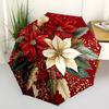1pc Christmas Poinsettia & Holly Automatic Folding Umbrella, Portable 3-Fold Design with Iron Frame, Perfect for Outdoor Use, Festive Gift, Travel, Da