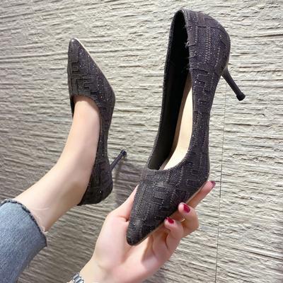 Fashion Pointed Toe Shoes Women's 2024 Stiletto Wedding Shoes Spring Korean Version High Heels Rhinestone Shallow Mouth Women's Shoes