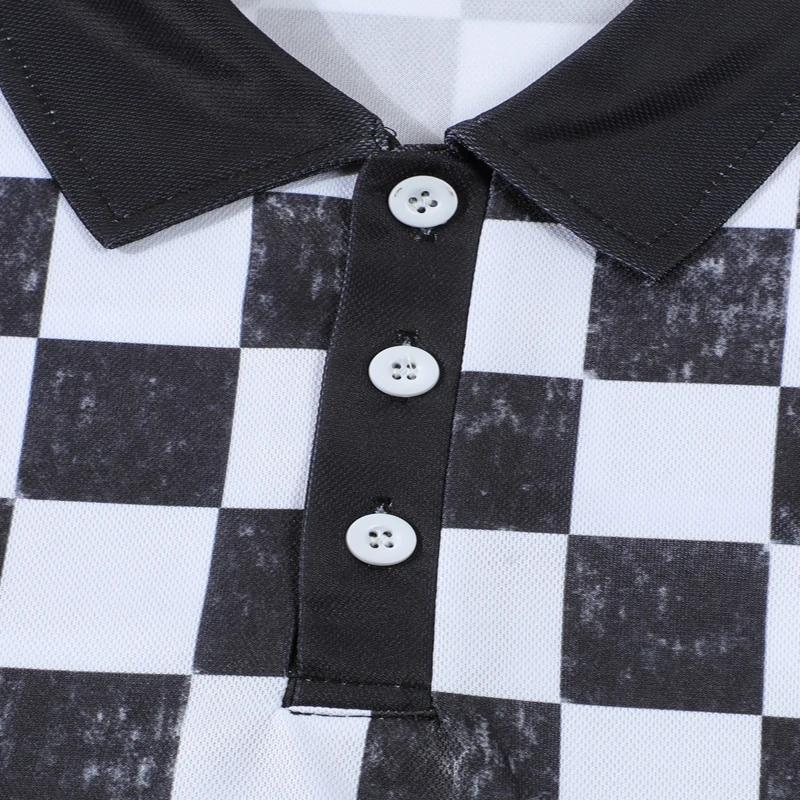 Summer Men's Casual Polo Shirt Short Sleeve Lapel Button Tshirt for Men Casual Streetwear Lightweight Jogging Tops Grid Printing
