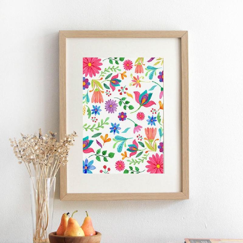 Flower Poster On Canvas Mexican Art Print Otomi Print Mexican Embroidery Art Canvas Painting Colorful Pattern Mexican Folk No Frame