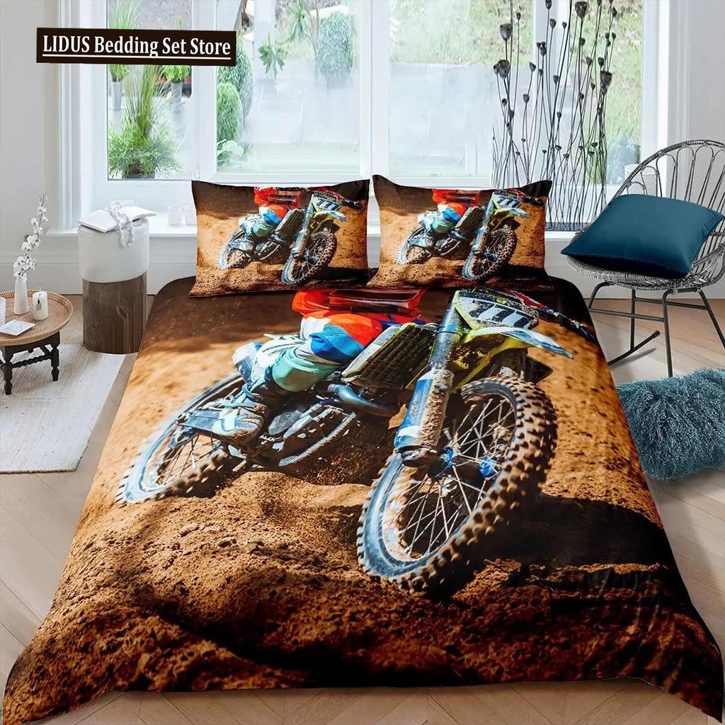 Dirt Bike Segu Komplekts Motokrosa Sacīkšu Braucējs Bērniem Pusaudžiem Ekstrēmo Sportu Stils Poliestera Gultasveļas Komplekts Gultasveļa Divguļama Karaliene Karalis