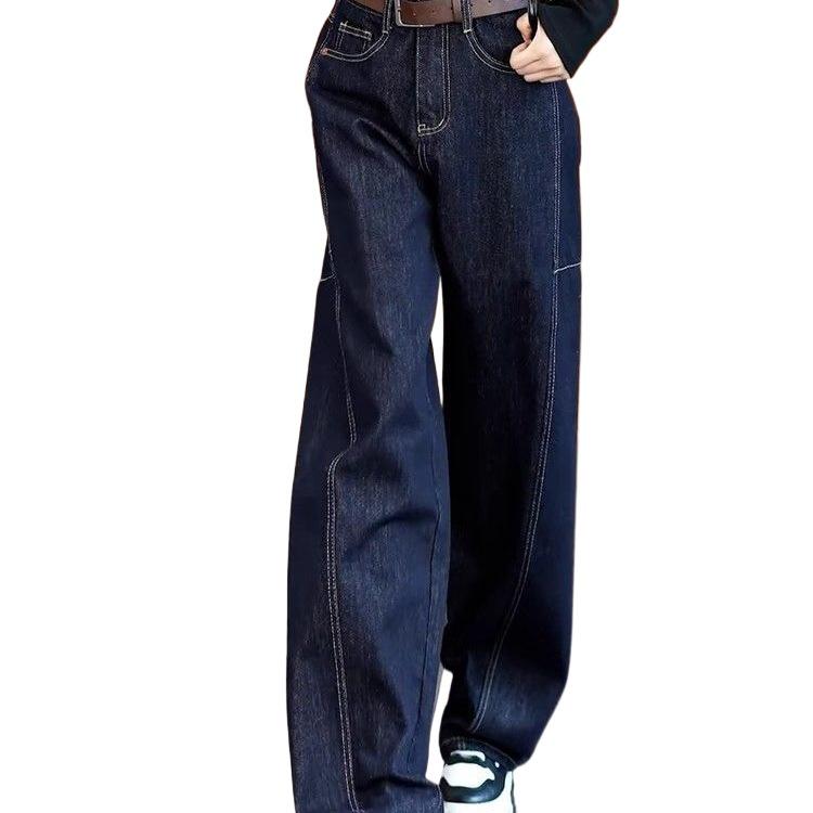 2025 Women's High Waist Slimming Straight Leg Fleece Jeans - Versatile Autumn/Winter Blue Denim