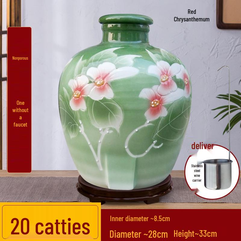 Jingdezhen Ceramic Wine Jar – Sealed, 10/20/50 Jin, Ideal for Cellar Storage & Wine Soaking.