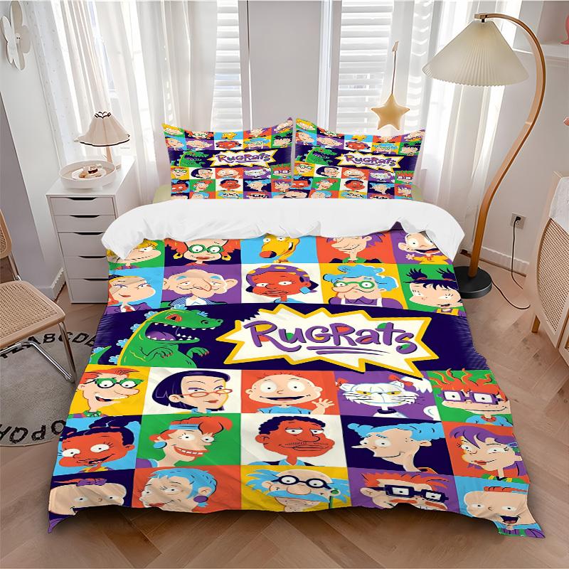 

3pc Rugrats Characters Bedding Set Guest Room Bedroom Decor Christmas Halloween Decor Gifts- All Seasons (No Insert)a1013123 135x200cm