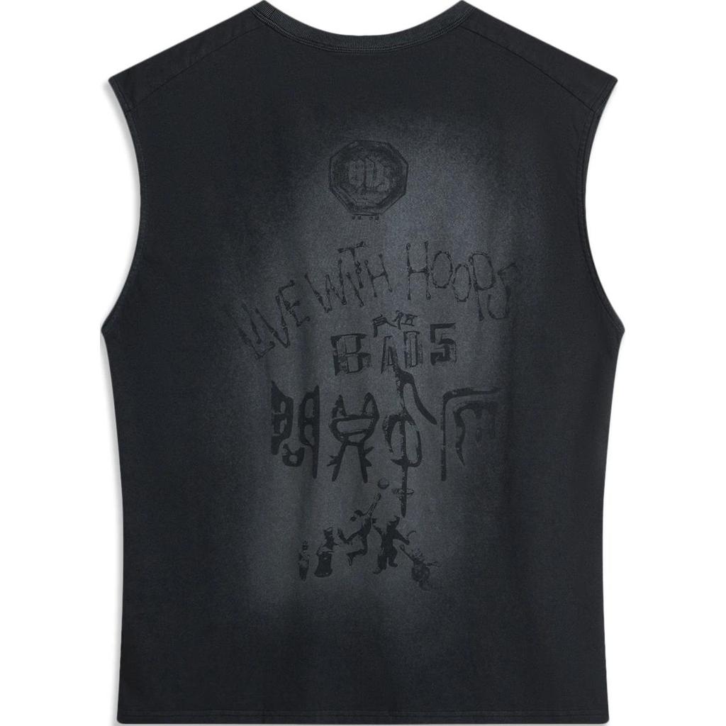 Li Ning Basketball Series Letter Round Neck Comfortable Breathable Versatile Casual Vest Men tops Black AVSU741-1