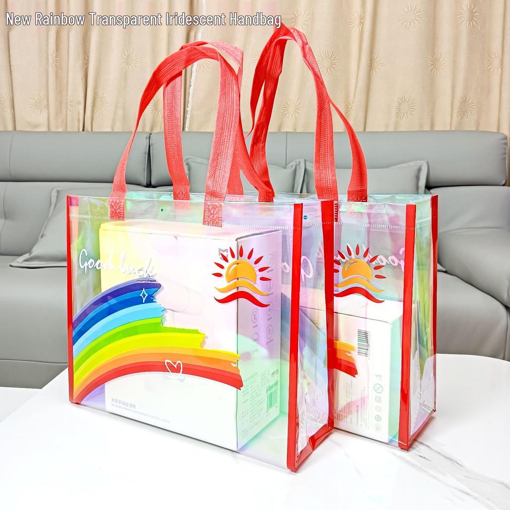 Regenbogen Clear PVC Tragetasche für Damen - Kleidung, Einkaufen, Souvenir, DIY, Festival, Kindergarten Geschenk