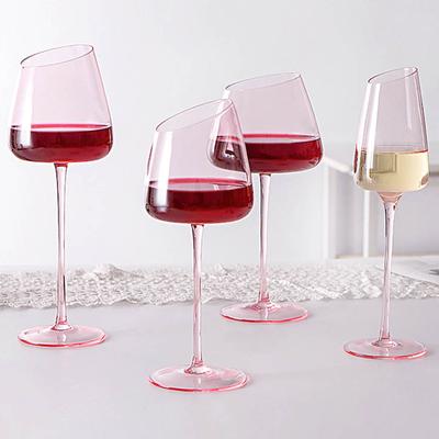 Französisches rosa Flamingo-Rotweingläser-Set, Kristallglas, Kelch, kreativ, geneigter Mund, konkaver Boden, Champagner-Weinbecher, blau