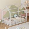 Children's Bed 90x200 Solid Wood House Shape Double Bed, Sturdy, Suitable for Single Bed, Babies Children Adolescents, Without Mattress