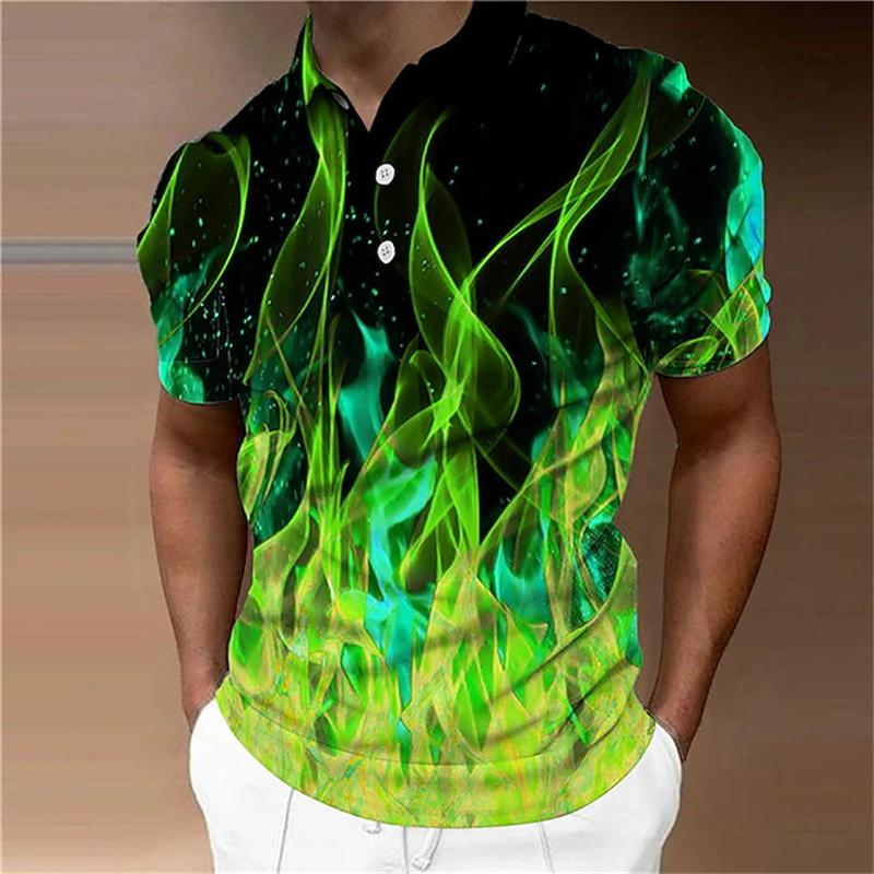 3D Print Colorful Flame Graphic Men Short Sleeve Tops New Outdoor Streetwear Men Clothing