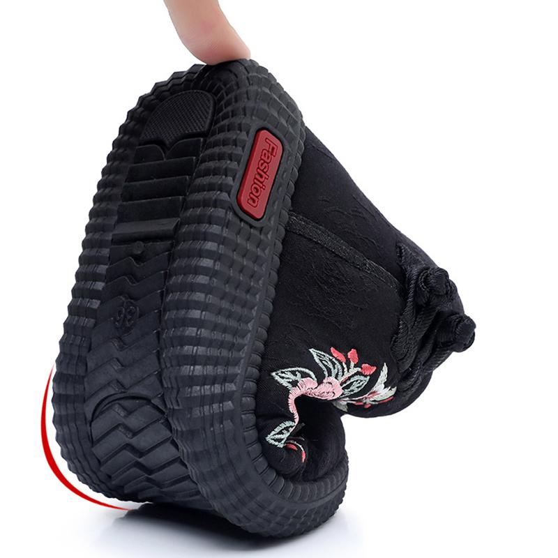 Thickened Floral Embroidery Women's Winter Boots Snow Boots Warm Shoes Mothers Shoes