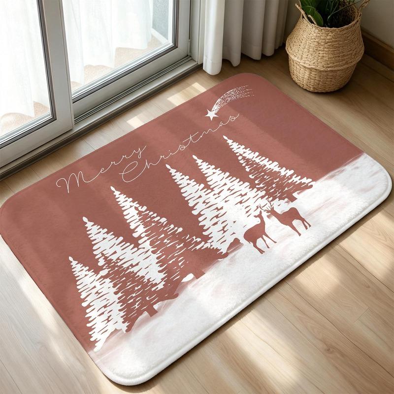 Snowy Light Up Christmas Tree Doormat Winter Snow Night Scene Print Indoor Entryway Floor Rug Merry Xmas Holiday Area Carpet
