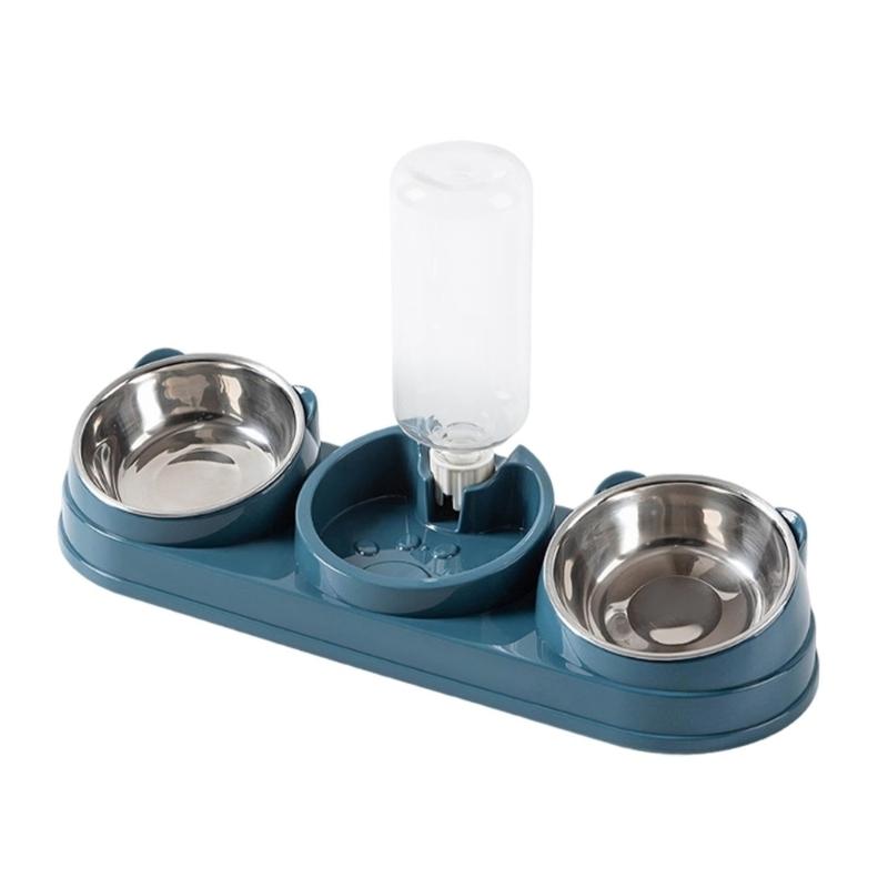 Double Bowl Pet Food Water Dish Feeder For Dog Cats Daily Feeding with Automatic Water Dispenser For Pet Dry Wet Food