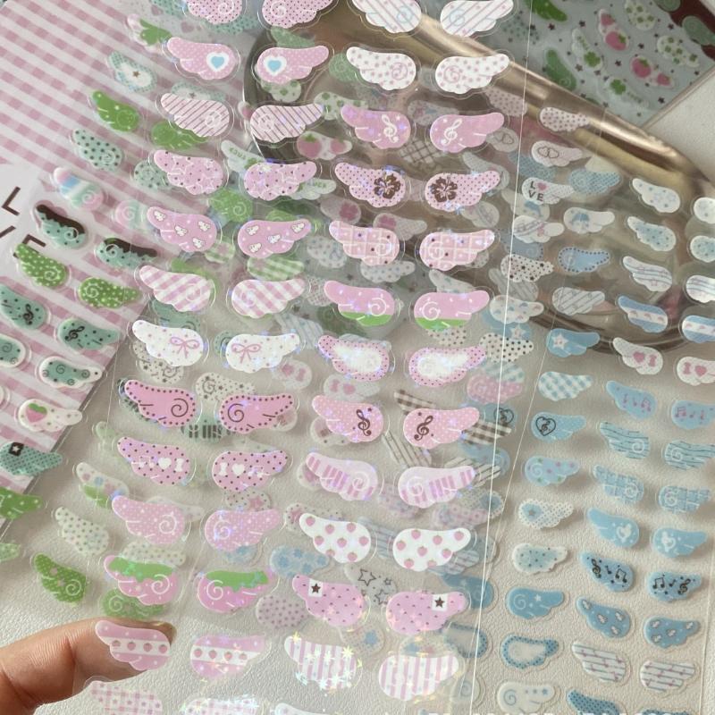 1/4Pcs Wings Love Strawberry Clover Star Sparkling Flash Film Stickers Phone Camera Vintage Scrapbooking Decoration Sticker