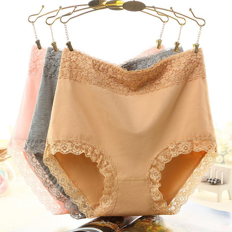 Comfortable High Waist Cotton Women's Underwear With Lace Trim For Perfect Shaping