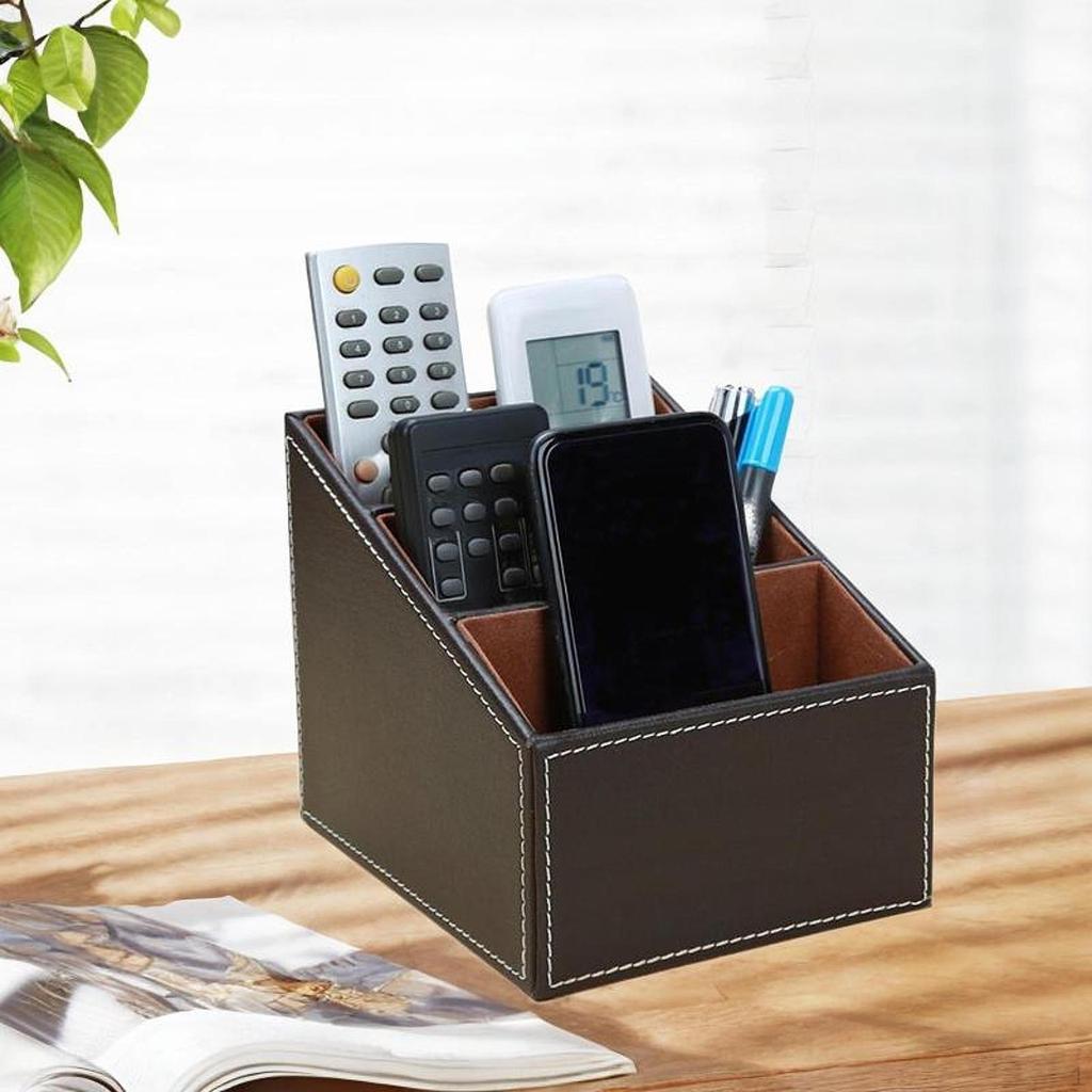 Desk Organizer Remote Control Holder Organization PU Leather Cosmetic Desktop Storage