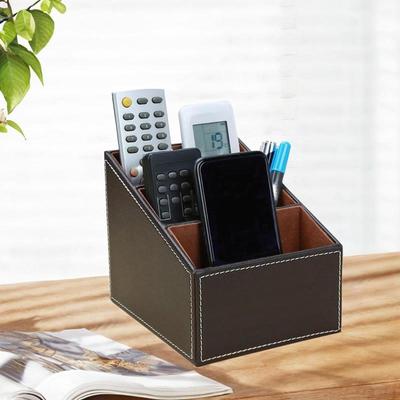 Desk Organizer Remote Control Holder Organization PU Leather Cosmetic Desktop Storage