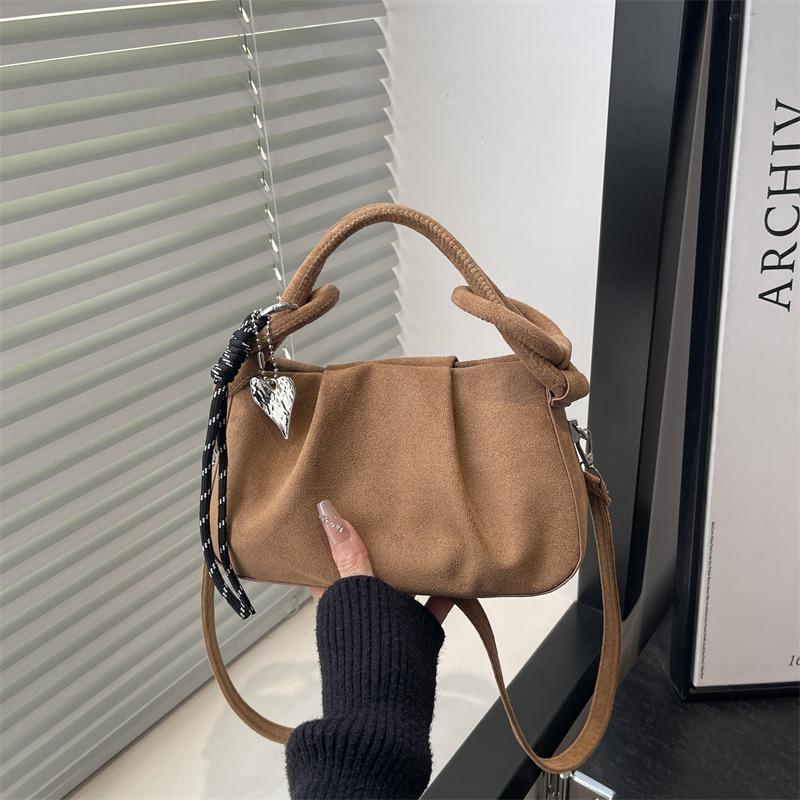 Fashion Deerskin Fleece Frosted Folds Portable Cloud Bag Women's Simple Crossbody Fleece Leather Dumpling Bag