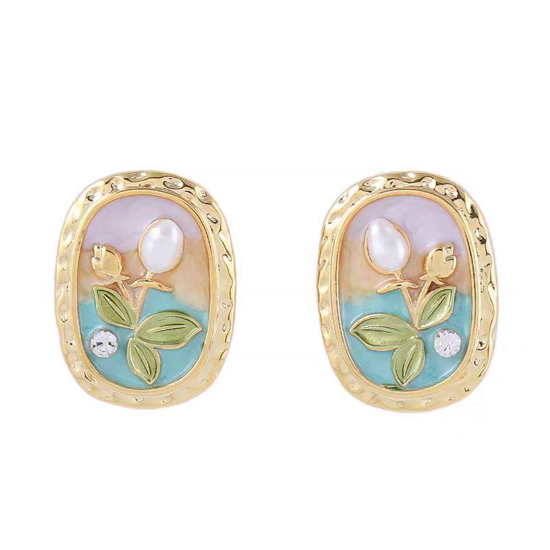 Monet Garden Pearl Stud Earrings: High-Class Baroque Style, 2024 New Versatile Ear Jewelry