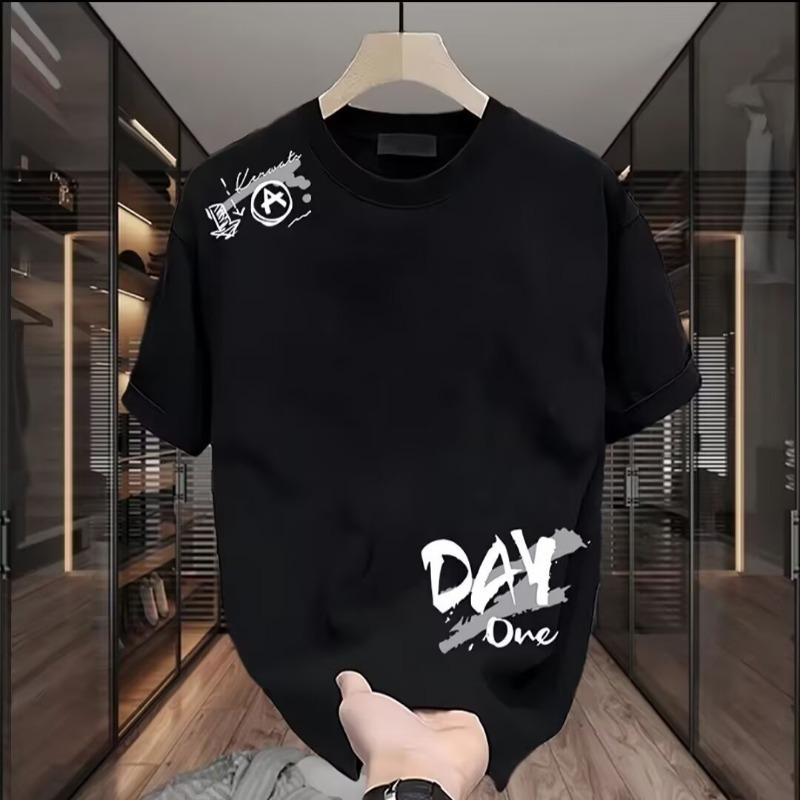 Men Casual Short Sleeve Letter Print Round Neck Cotton T Shirt For Daily Wear S чёрный