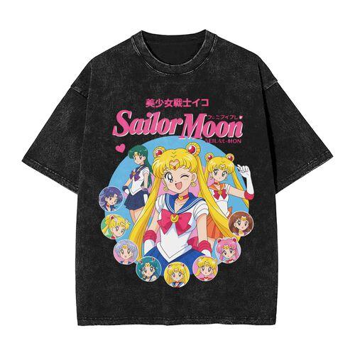 New Edition Pretty Sailor Moon Graphic Print TShirt Vintage Cotton Washed ShortSleeved Top for Men Women Streetwear