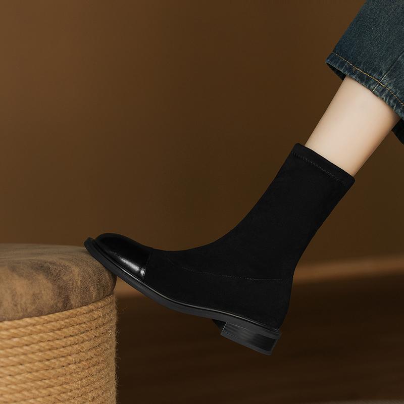 Krazing Po Microfiber Flock Winter Round Toe Size 33 Chelsea Boots Size 43 Zipper High Quality Low Heels Ankle Boots