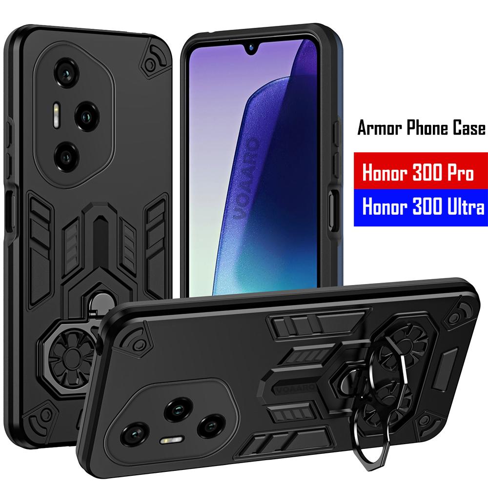 Dual Finger Ring Armor Cover for Honor 300 Pro Case for Honor 300 Ultra Rotate Metal Bracket Kickstand Holder Case Phone Capa