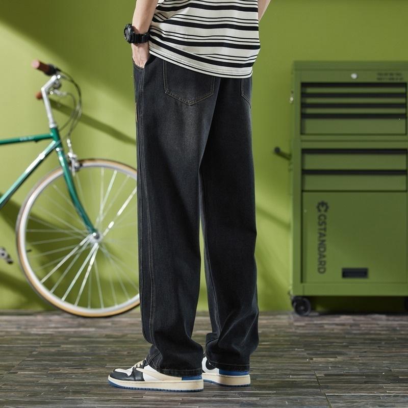 American Spring and Autumn Wide Leg Jeans Men's High Street Vintage Loose Drawstring Straight Casual Long Pants Mopping Pants