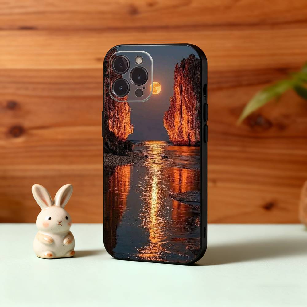 P-Picturesque S-Sunset Phone Case For iPhone17,16,15,14,13,12Plus,Pro Max,XS,5G Soft Silicone Black Cover