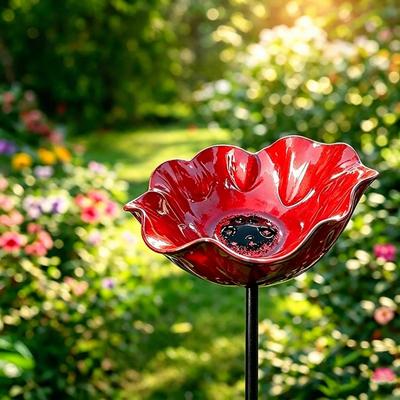 Handcrafted Metal Flower Garden Stake Ground Insert Rust-resistant Bird Bath Stake UV Resistant Wavy Curved Petal