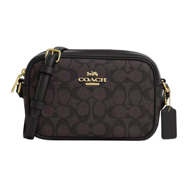 COACH Jamie 20 Logo Zip Closure Faux Leather Shoulder Crossbody Bag Small Women s Walnut and Black чёрный