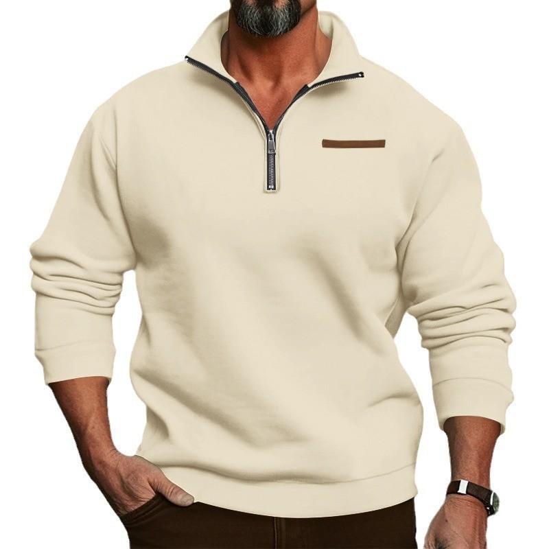 Plus Size Winter Fleece Half Zip Stand Collar Pullover Sweatshirt Men Solid Color Casual Hoodie