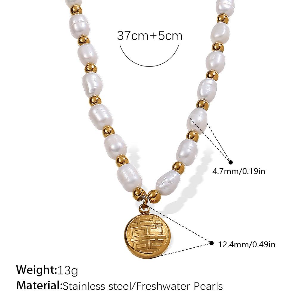 Non-beaded Freshwater Pearl Pendant Necklace Stainless Steel Gold-plated Necklace Light Luxury Jewelry