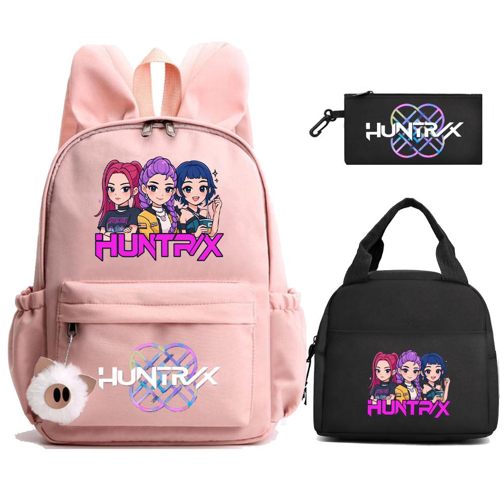 3 st/set Kpop Demon Hunters Tryckt Ryggsäck med Matlåda Pennfodral för Tonåring Flicka Pojke Tillbaka till Skolan Skolväska Stor Kapacitet Resväska