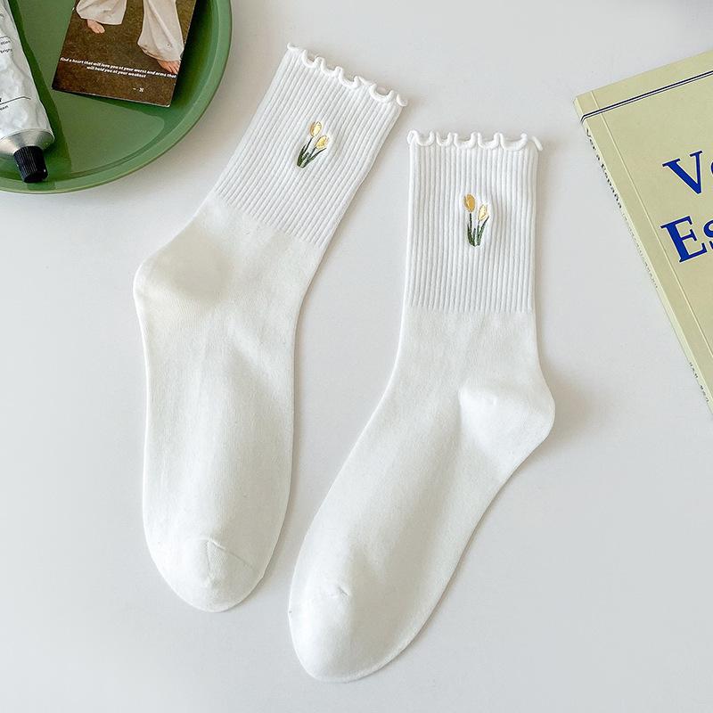 

Женские весенне-осенние тонкие милые носки-гольфы с цветочками и ушками 1 pair белый
