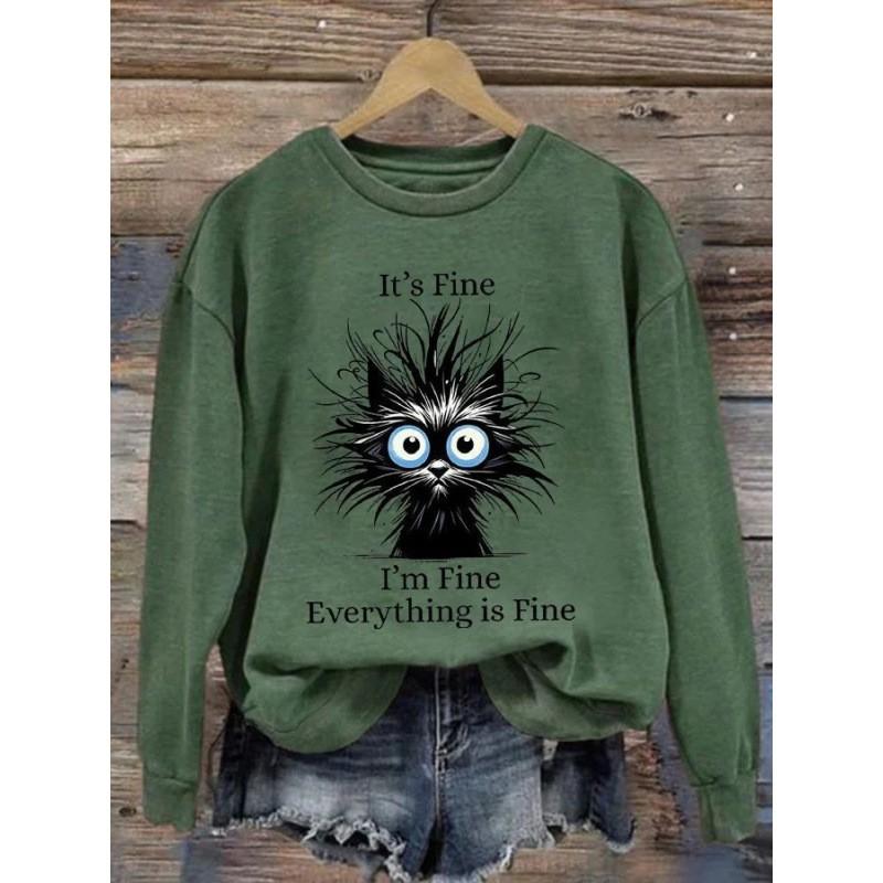Womens Christmas Print Crewneck Sweatshirt Loose Fit Long Sleeve Pullover