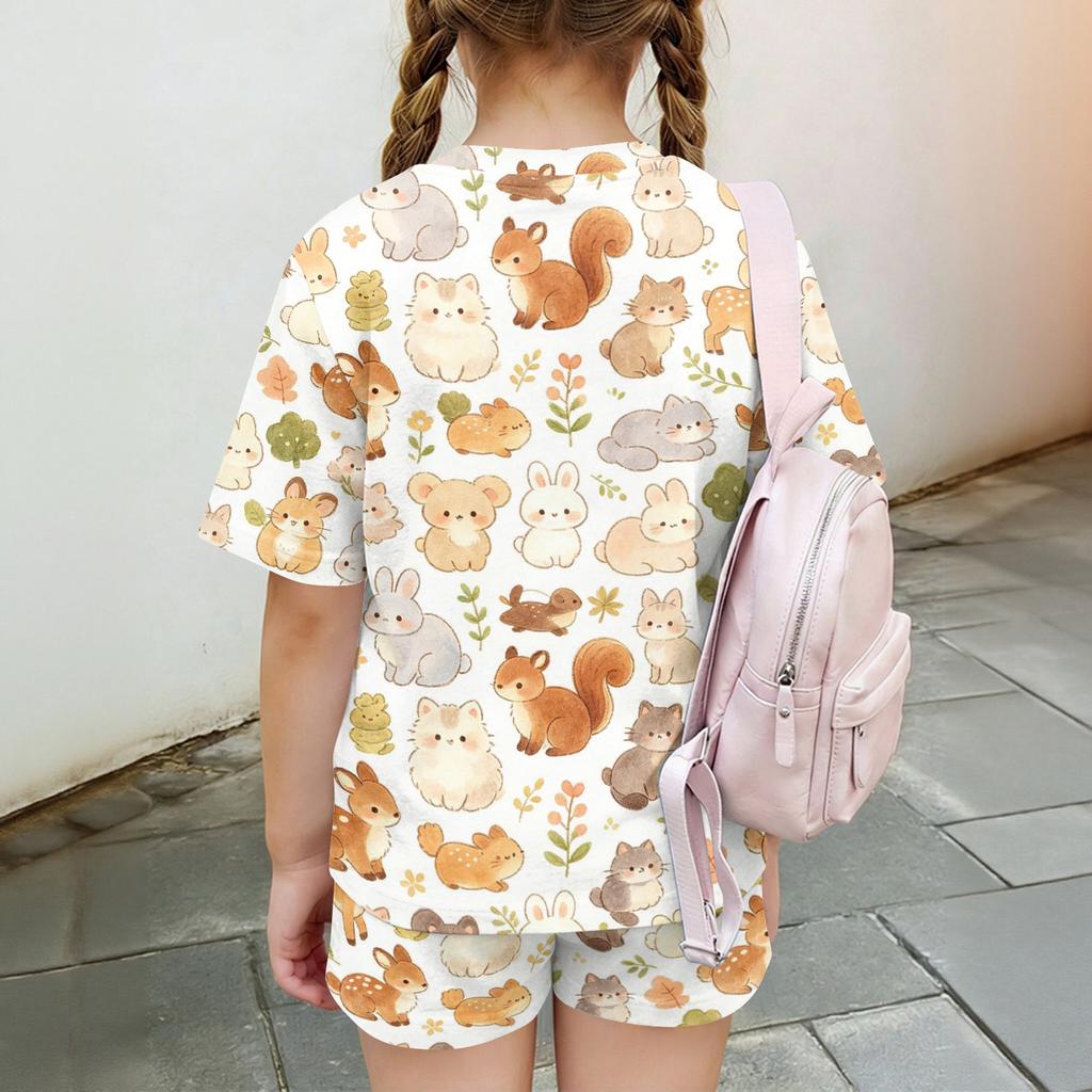 Kids Casual Short Sleeve Top and Shorts Set Animal Print Soft Comfortable Lightweight Summer Outfit for Boys and Girls