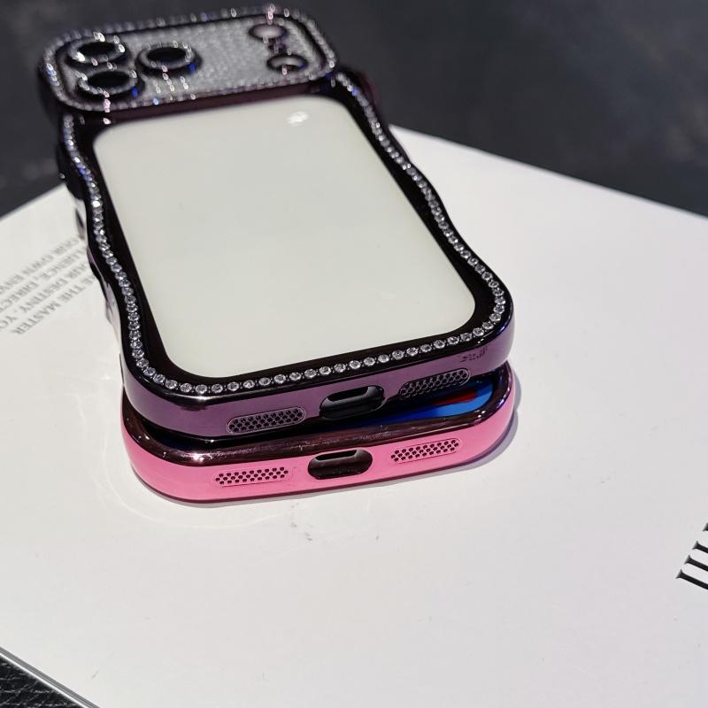 KEYSION Plating Transparent Wavy Rhinestone Phone Case for iPhone 13 14 15 16 17 Pro Max Air 16 Plus Lens Protector Shockproof Cover