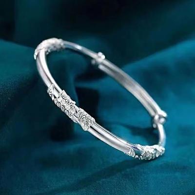 Silver-plated Bracelet S925 Silver Bracelet Wedding Bracelet Flower Silver-plated Bracelet Female Fashion Young Push-pull Adjustment Bracelet